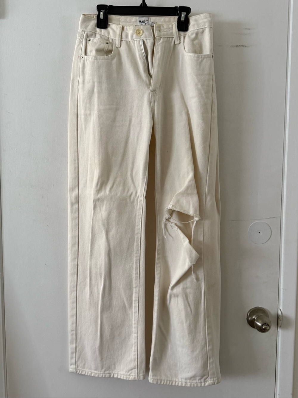 Princess Polly denim cream/off white ripped jeans